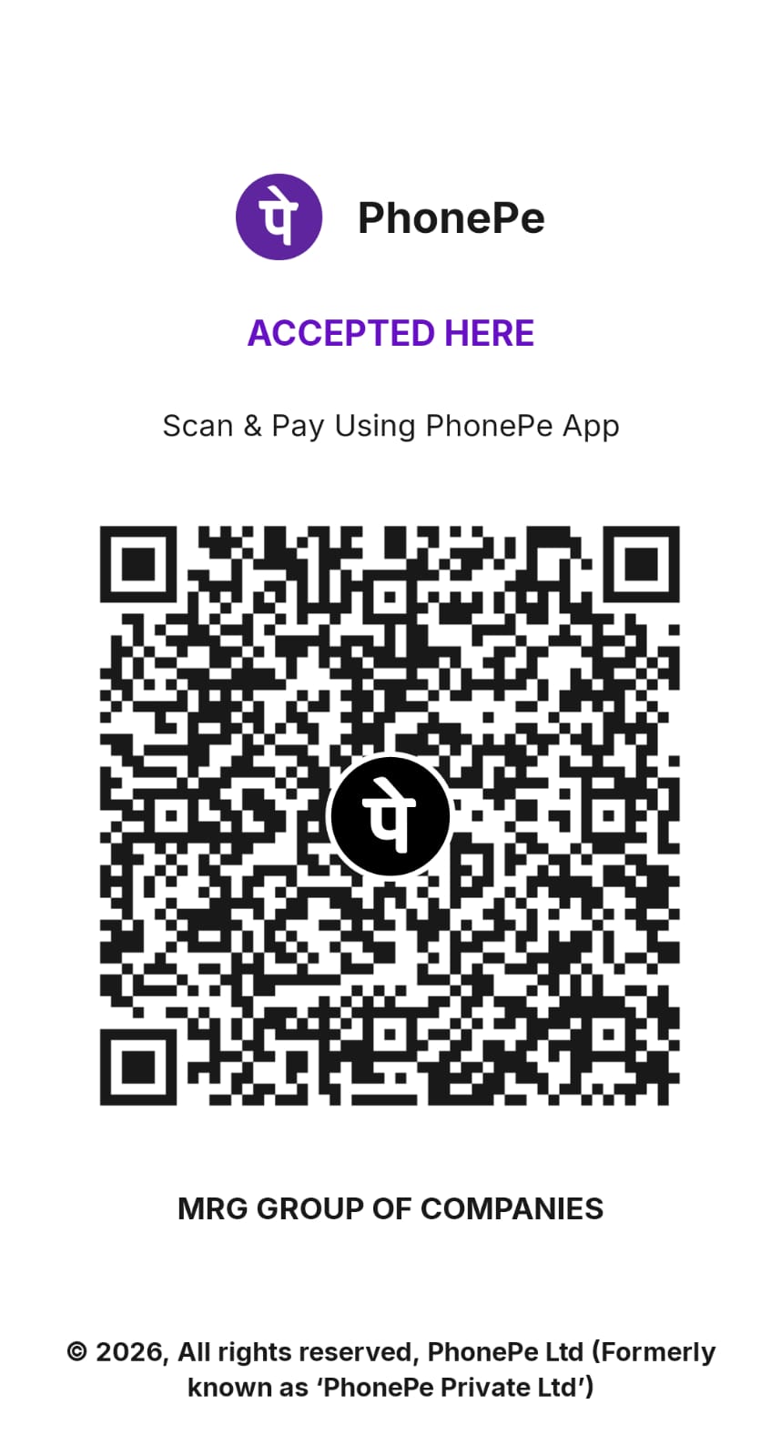 PhonePe payment QR - MRG Group of Companies